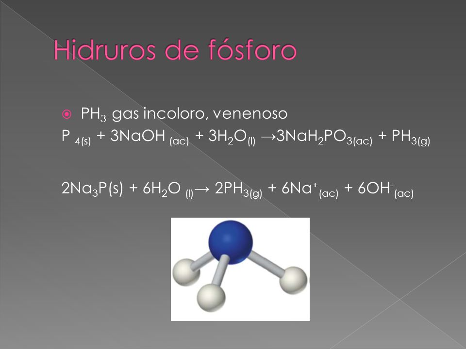 Hidruros de fósforo PH3 gas incoloro, venenoso