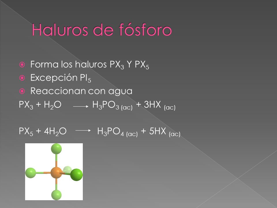 Haluros de fósforo Forma los haluros PX3 Y PX5 Excepción PI5