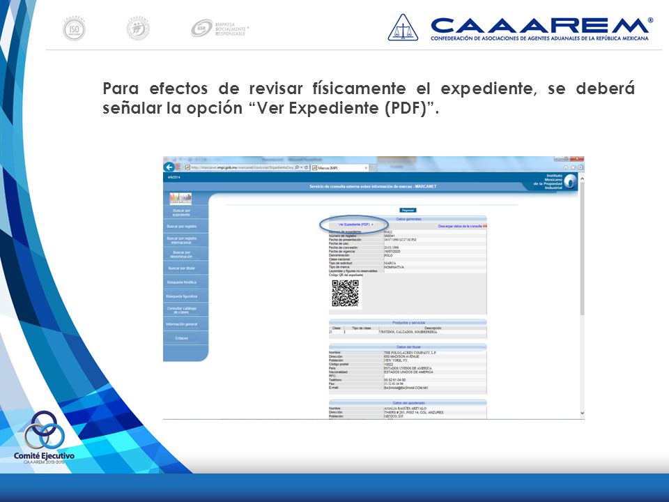 Para efectos de revisar físicamente el expediente, se deberá señalar la opción Ver Expediente (PDF) .