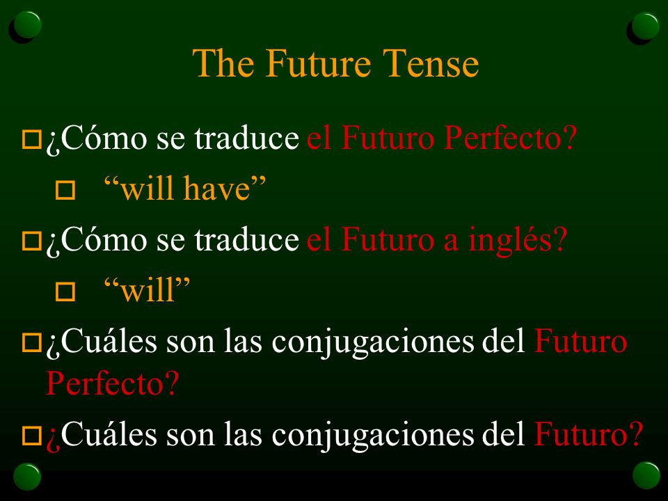 The Future Tense ¿Cómo se traduce el Futuro Perfecto will have