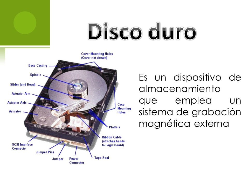 Disco duro Es un dispositivo de almacenamiento que emplea un sistema de grabación magnética externa