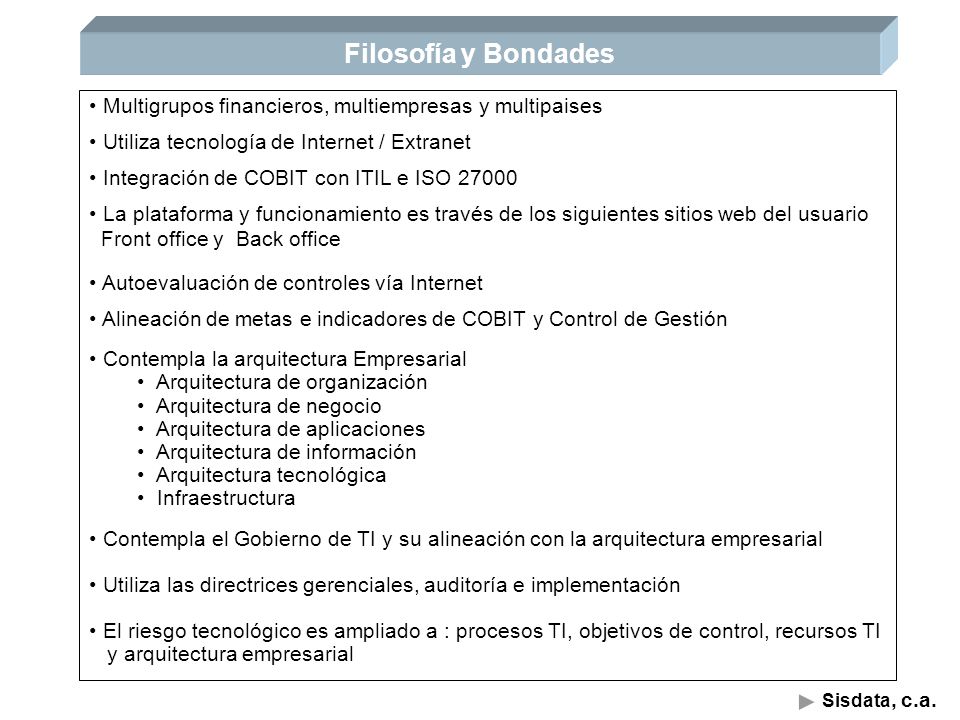 Filosofía y Bondades Multigrupos financieros, multiempresas y multipaises. Utiliza tecnología de Internet / Extranet.