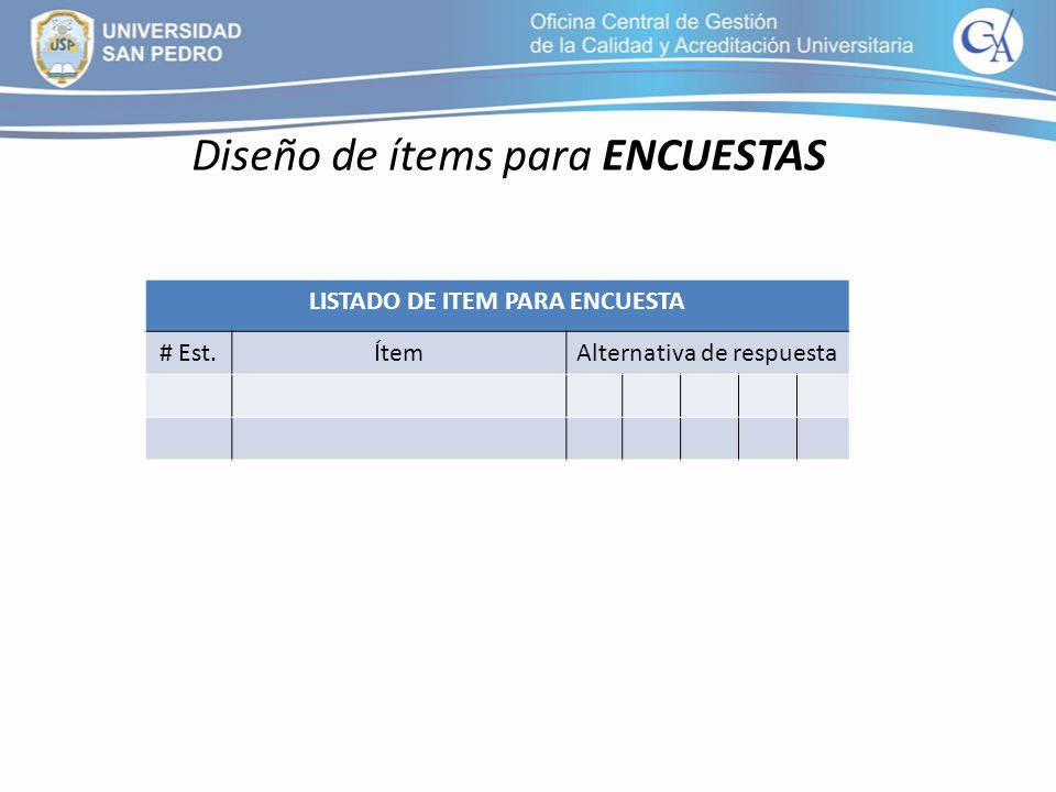 LISTADO DE ITEM PARA ENCUESTA