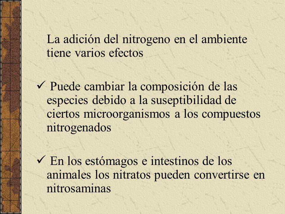 La adición del nitrogeno en el ambiente tiene varios efectos