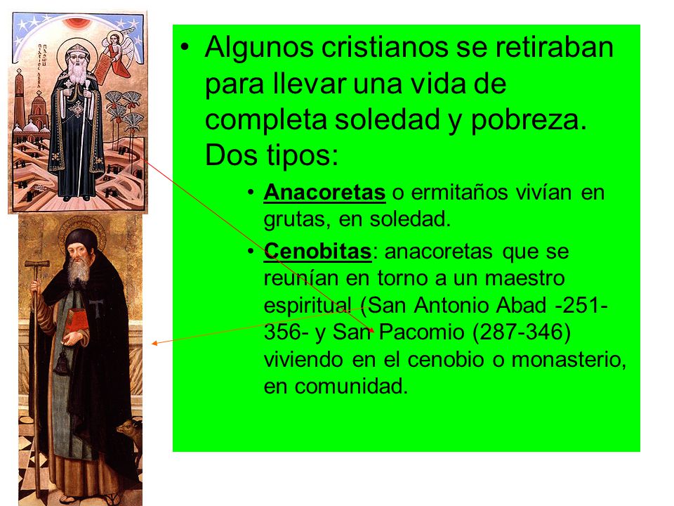 Algunos cristianos se retiraban para llevar una vida de completa soledad y pobreza. Dos tipos: