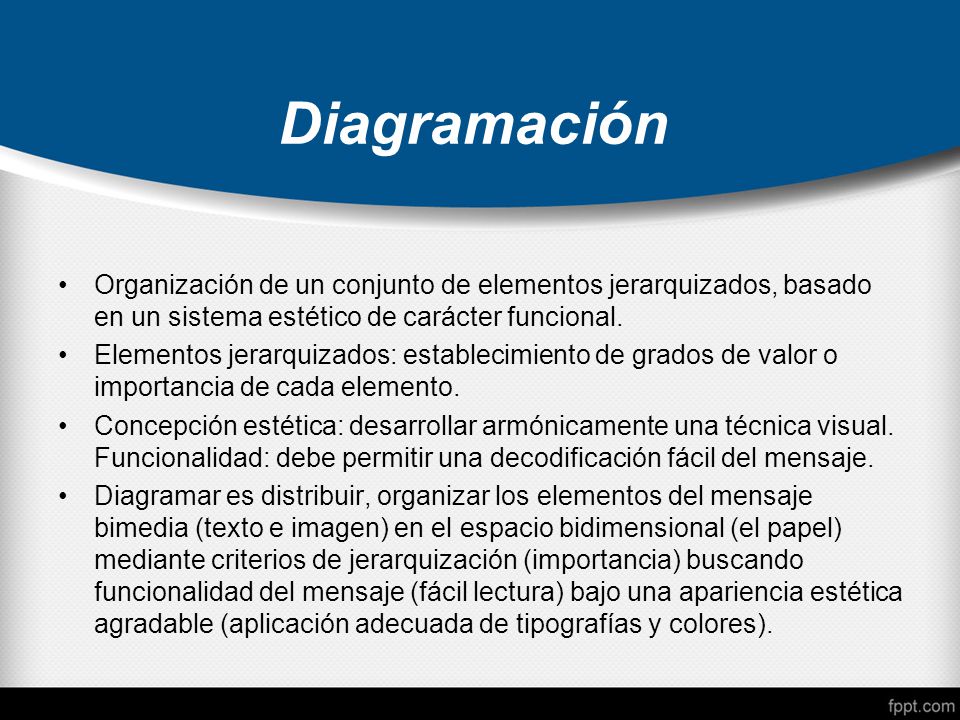 Diagramación Organización de un conjunto de elementos jerarquizados, basado en un sistema estético de carácter funcional.