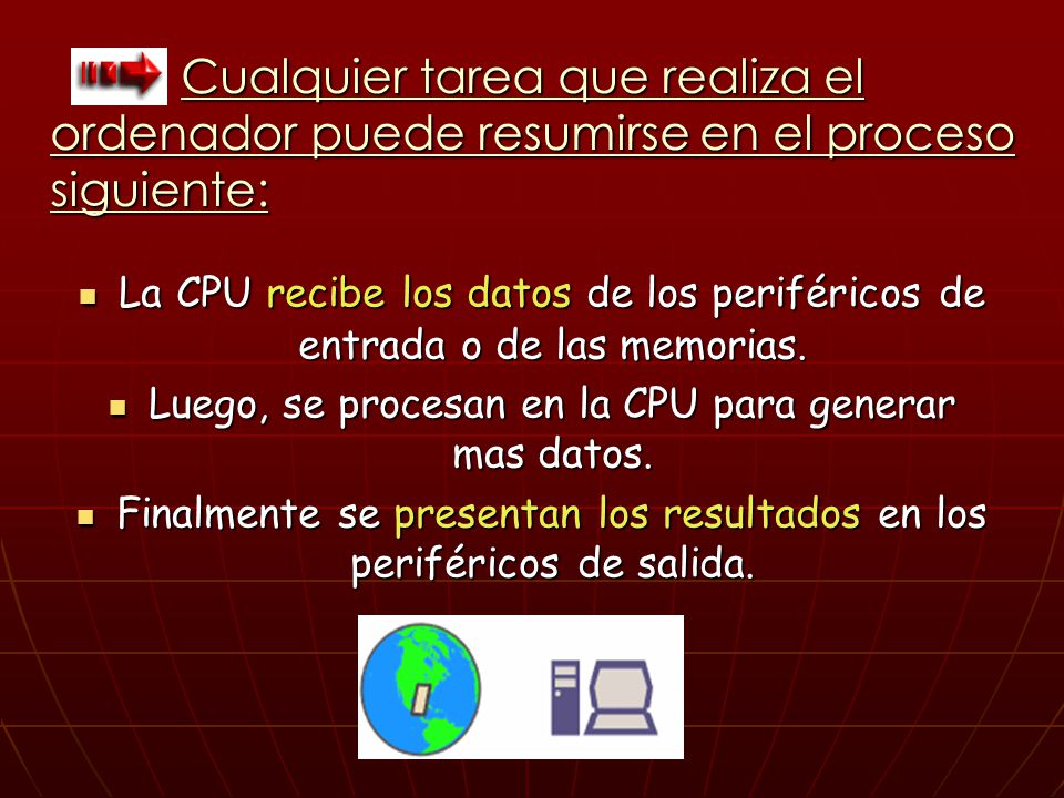 Cualquier tarea que realiza el ordenador puede resumirse en el proceso siguiente: