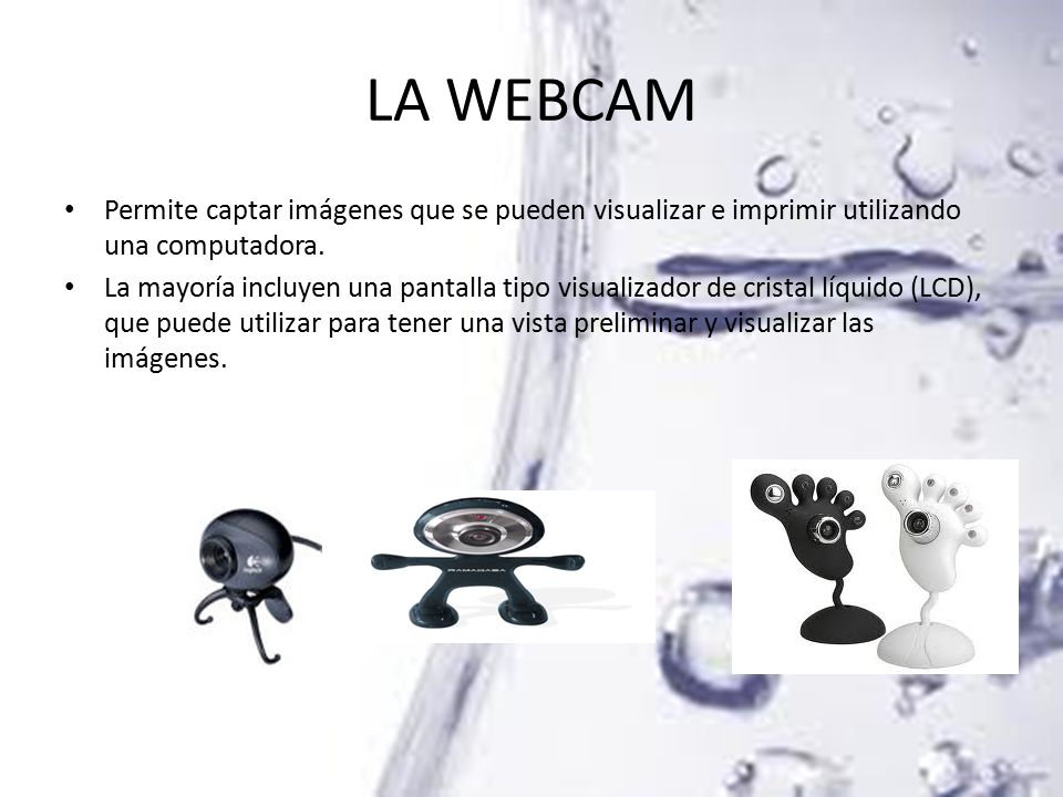 LA WEBCAM Permite captar imágenes que se pueden visualizar e imprimir utilizando una computadora.