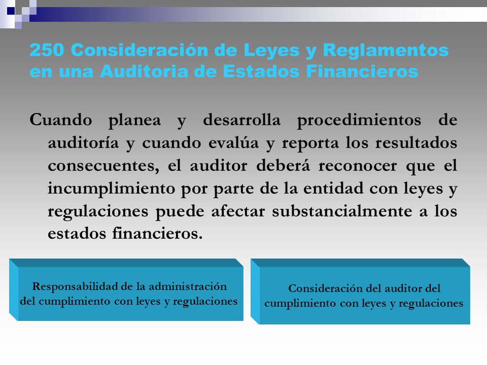 250 Consideración de Leyes y Reglamentos en una Auditoria de Estados Financieros