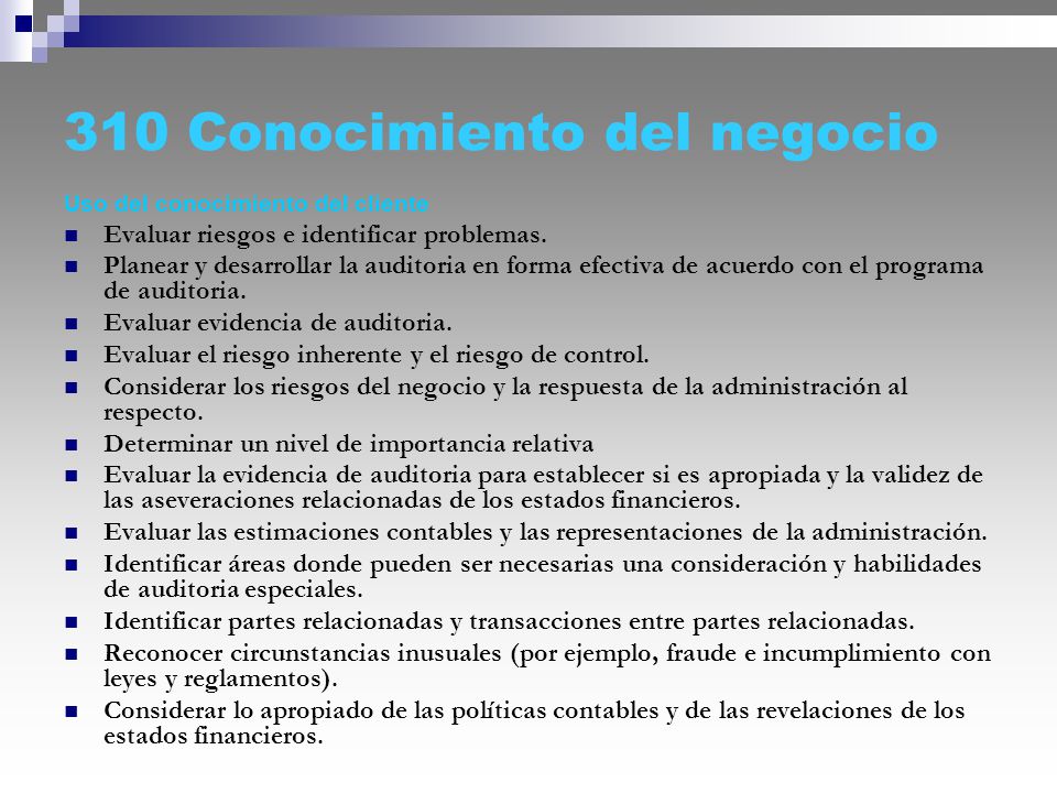 310 Conocimiento del negocio