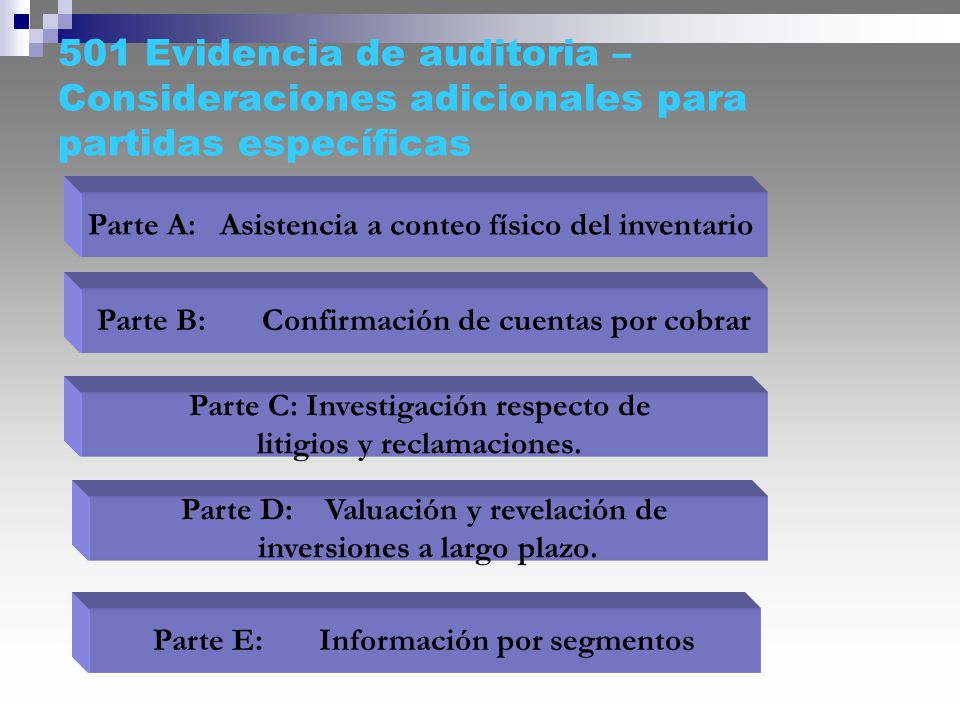 501 Evidencia de auditoria – Consideraciones adicionales para partidas específicas