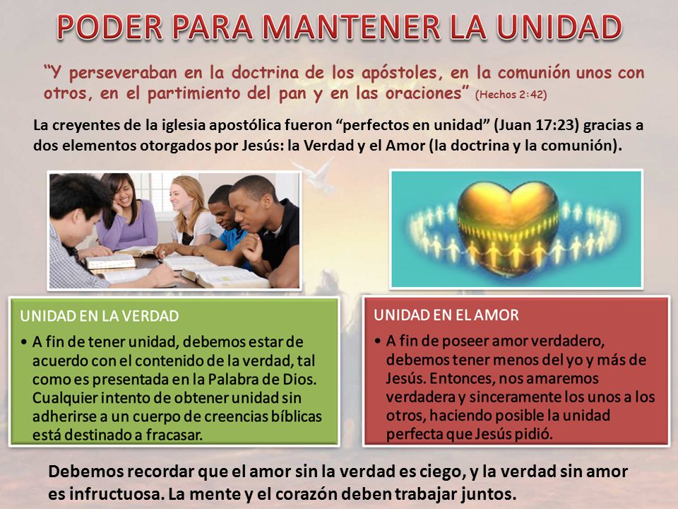 Y perseveraban en la doctrina de los apóstoles, en la comunión unos con otros, en el partimiento del pan y en las oraciones (Hechos 2:42)