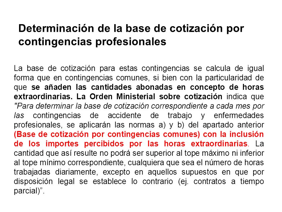 Determinación de la base de cotización por contingencias profesionales