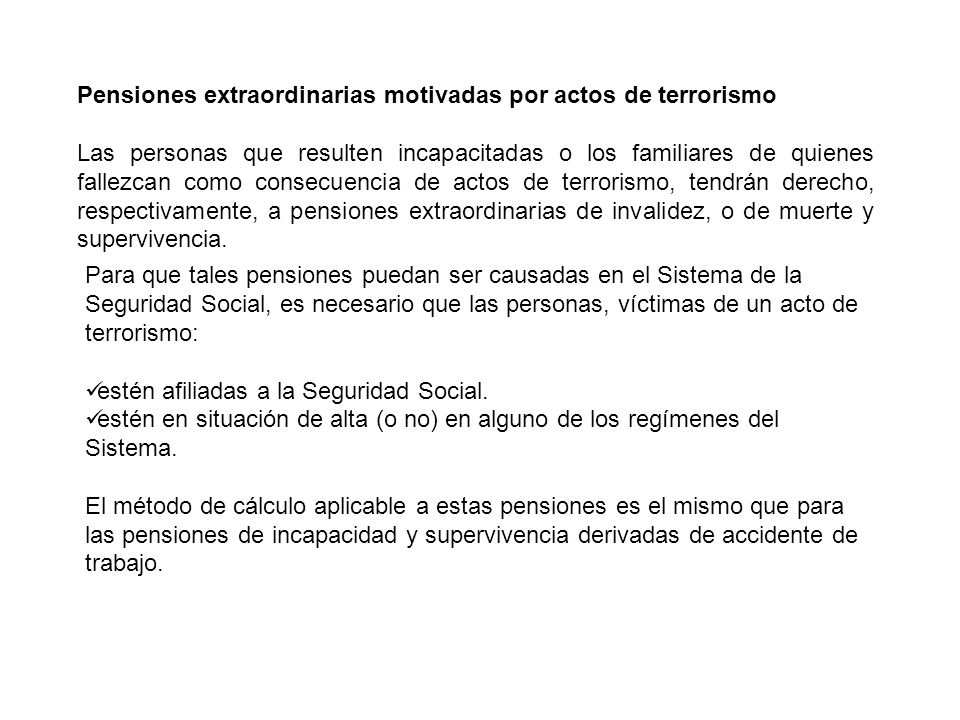 Pensiones extraordinarias motivadas por actos de terrorismo