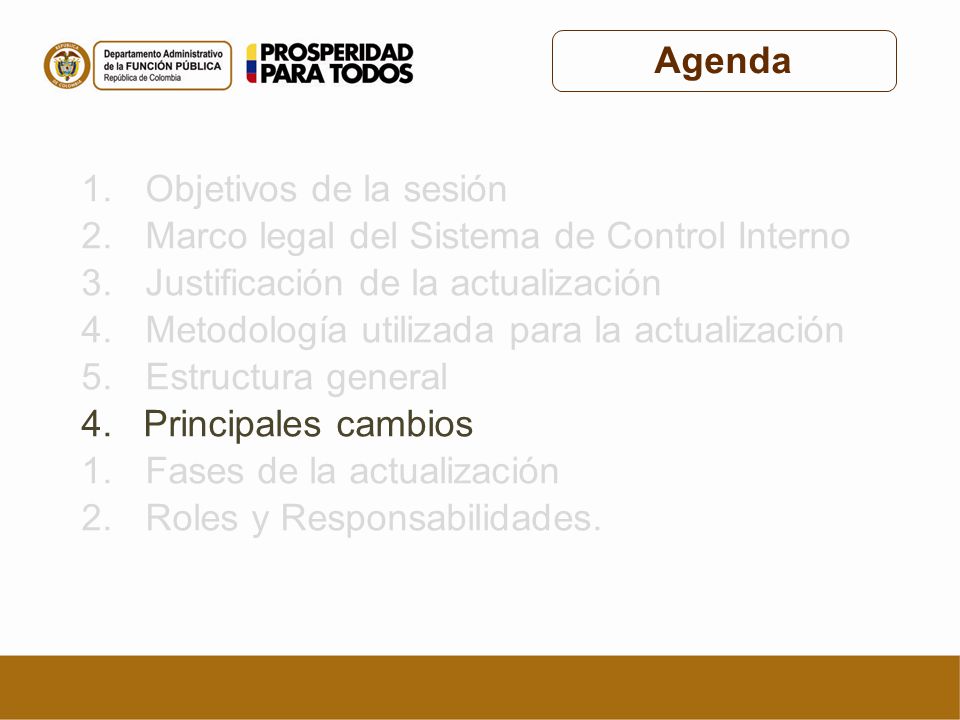 Agenda Objetivos de la sesión. Marco legal del Sistema de Control Interno. Justificación de la actualización.