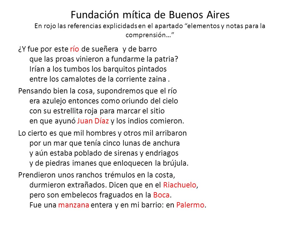 Fundación mítica de Buenos Aires En rojo las referencias explicidads en el apartado elementos y notas para la comprensión…