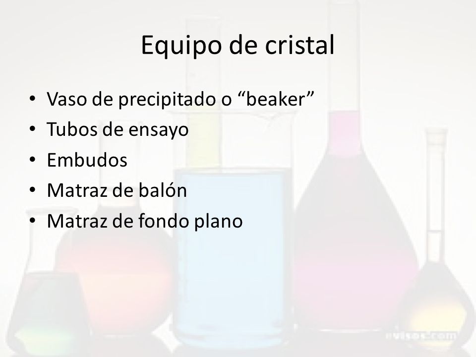 Equipo de cristal Vaso de precipitado o beaker Tubos de ensayo