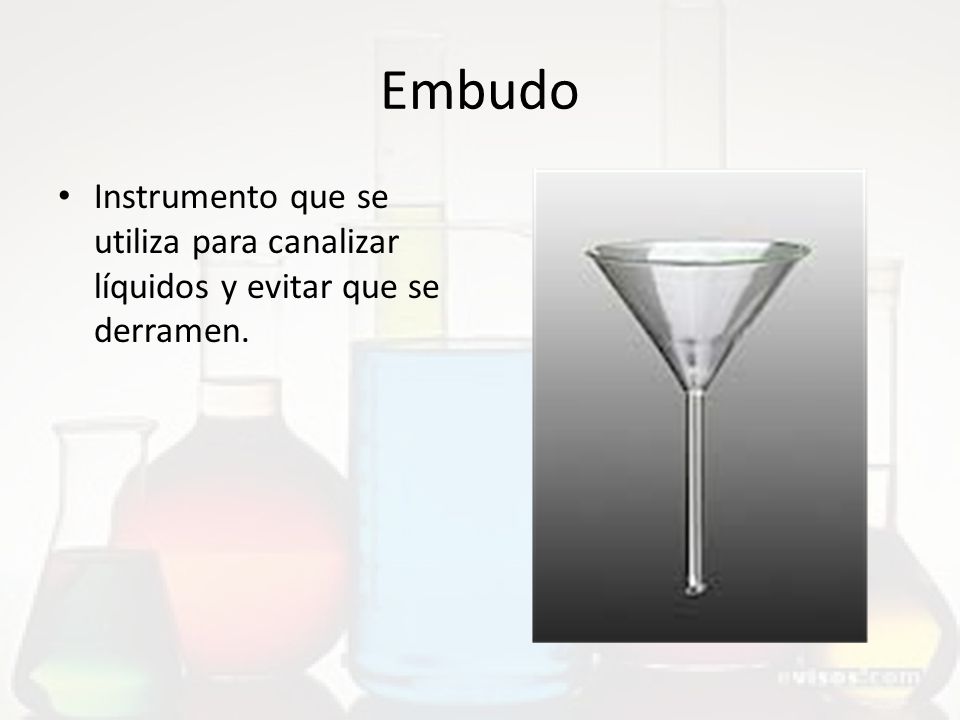 Embudo Instrumento que se utiliza para canalizar líquidos y evitar que se derramen.