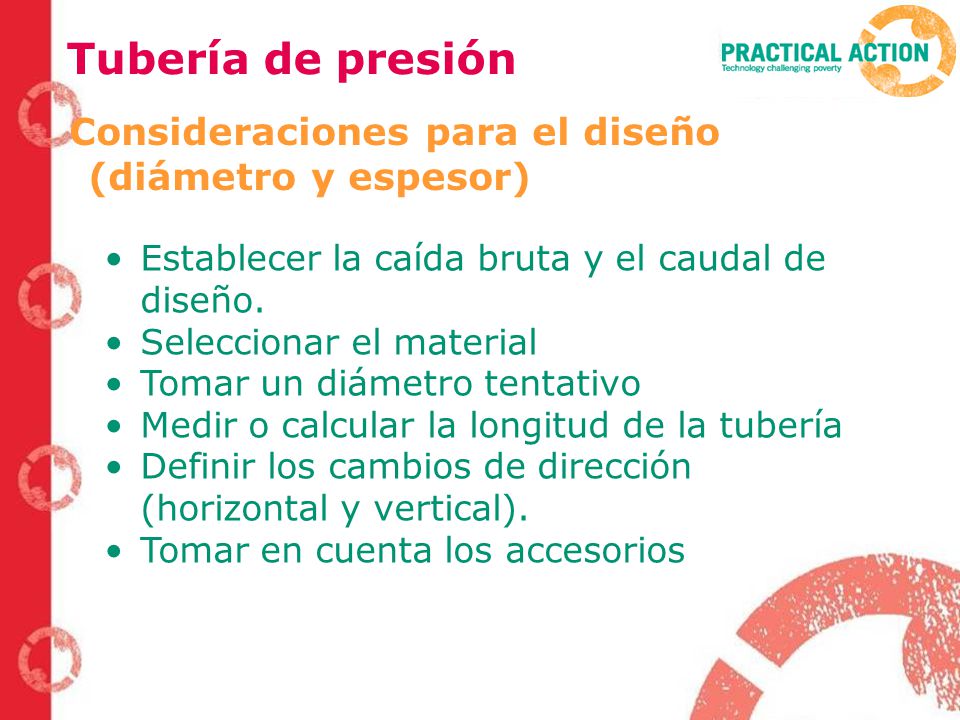 Tubería de presión Consideraciones para el diseño (diámetro y espesor)