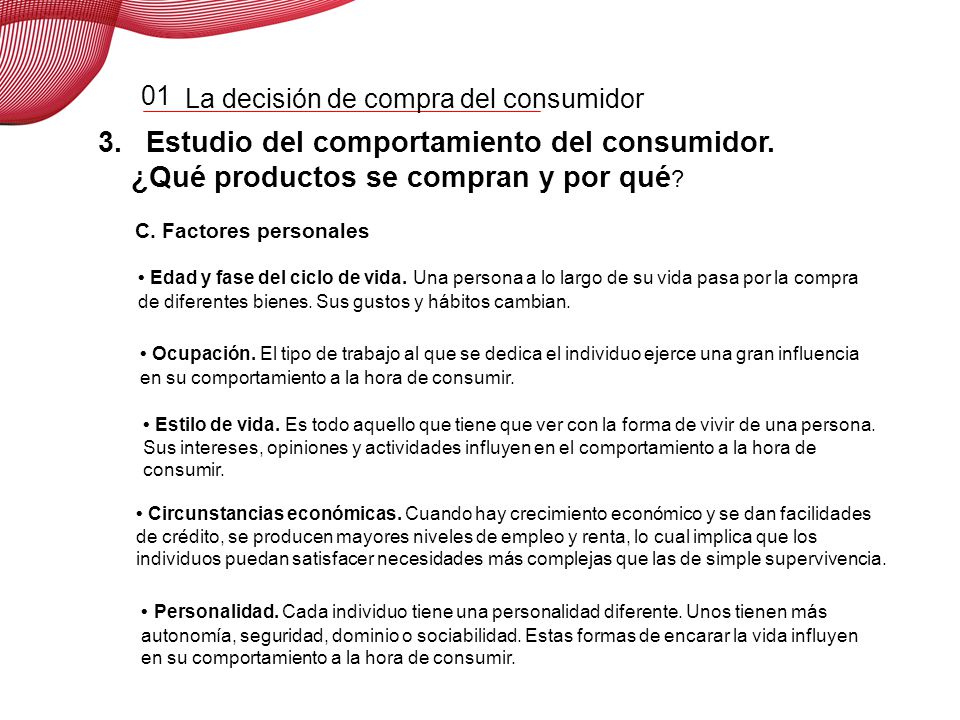 01 Estudio del comportamiento del consumidor. ¿Qué productos se compran y por qué D. Factores psicológicos.