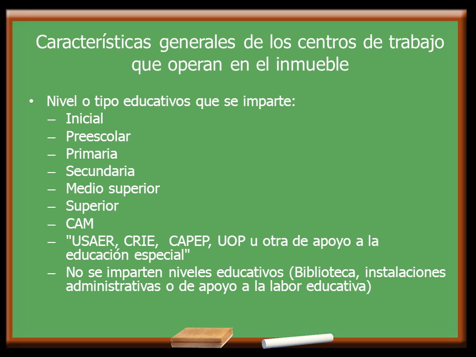 Características generales de los centros de trabajo que operan en el inmueble