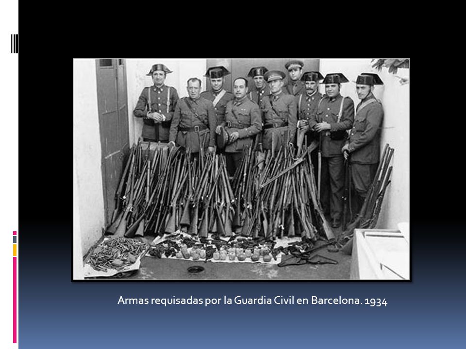 Armas requisadas por la Guardia Civil en Barcelona. 1934
