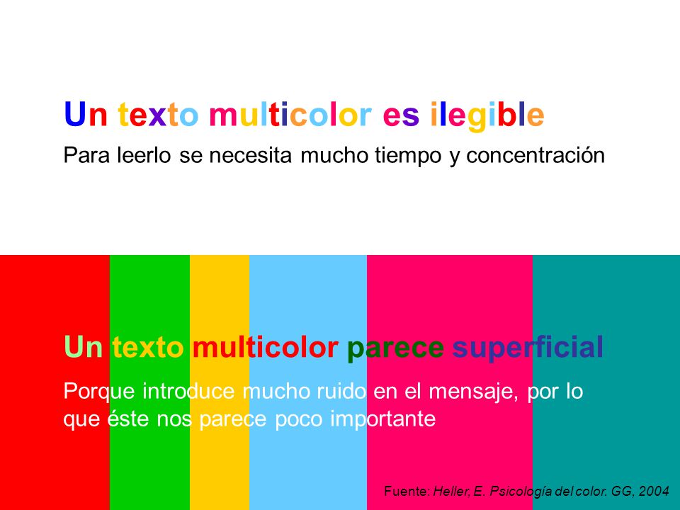 Un texto multicolor es ilegible