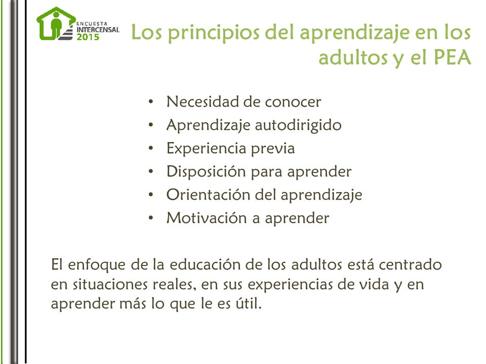 Los principios del aprendizaje en los adultos y el PEA