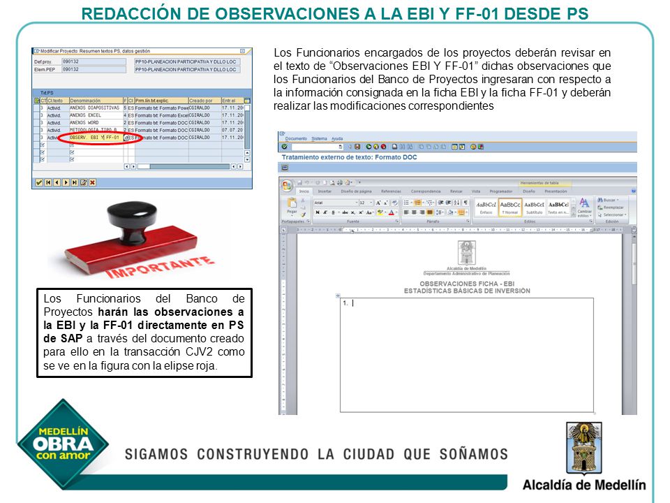 REDACCIÓN DE OBSERVACIONES A LA EBI Y FF-01 DESDE PS