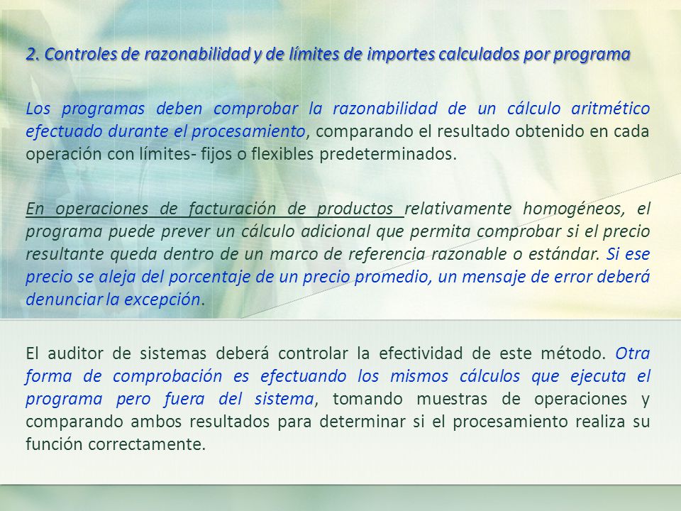 2. Controles de razonabilidad y de límites de importes calculados por programa