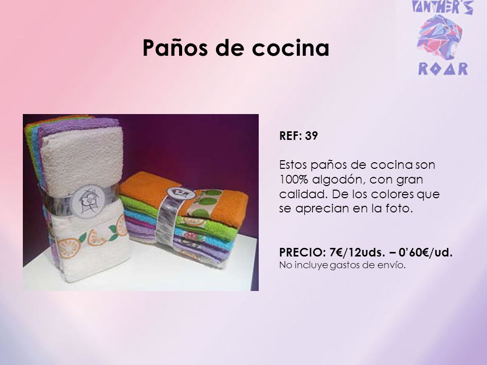 Paños de cocina REF: 39. Estos paños de cocina son 100% algodón, con gran calidad. De los colores que se aprecian en la foto.