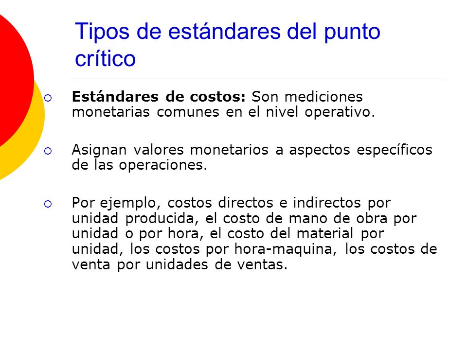 Tipos de estándares del punto crítico
