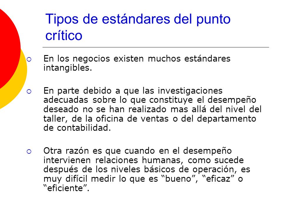 Tipos de estándares del punto crítico