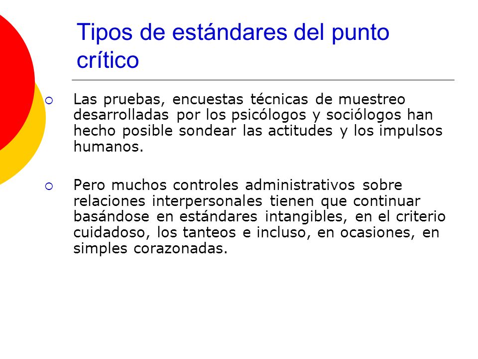Tipos de estándares del punto crítico