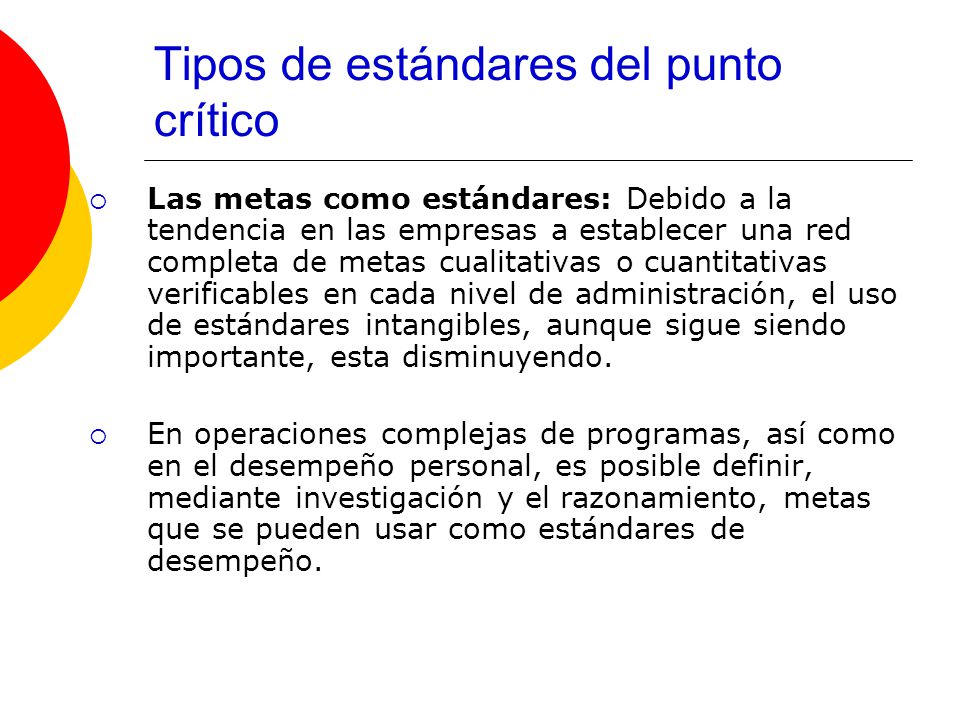 Tipos de estándares del punto crítico