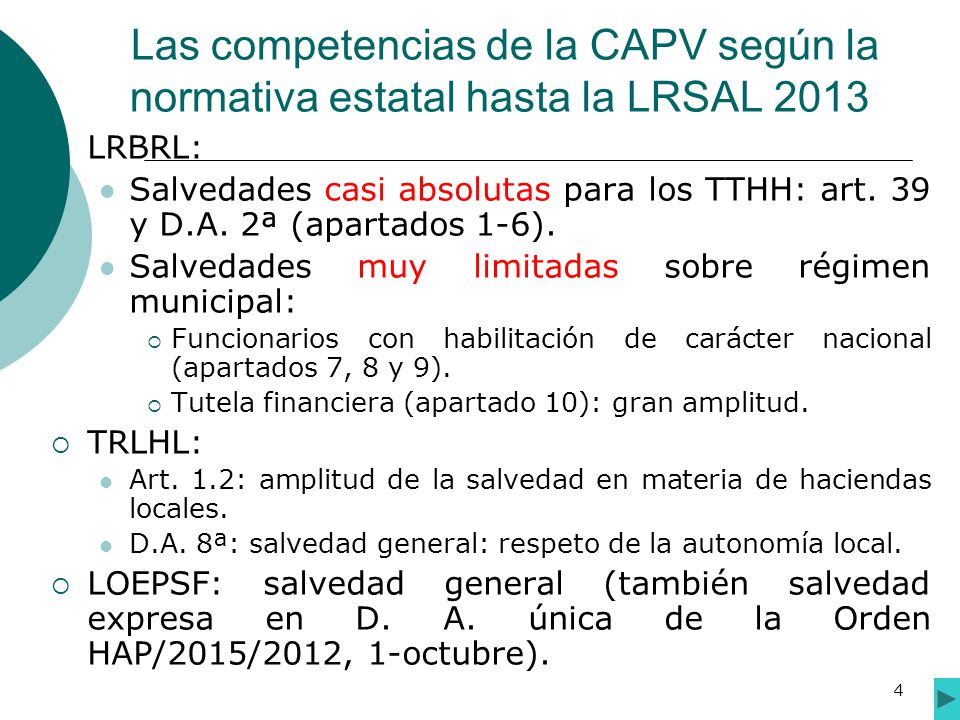 Las competencias de la CAPV según la normativa estatal hasta la LRSAL 2013