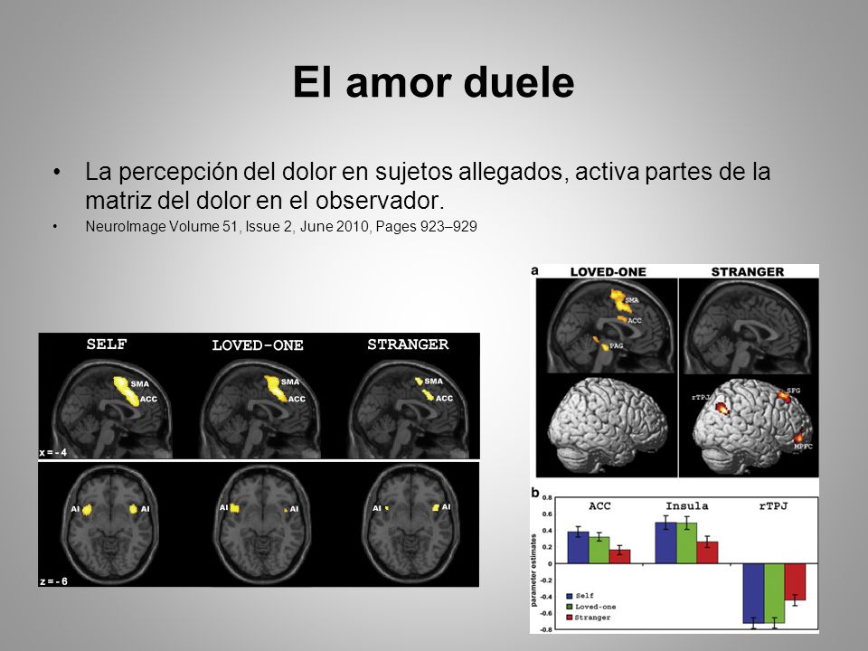El amor duele La percepción del dolor en sujetos allegados, activa partes de la matriz del dolor en el observador.