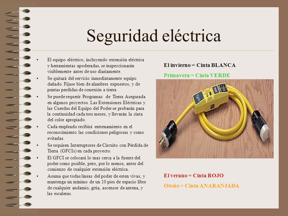 Seguridad eléctrica El invierno = Cinta BLANCA Primavera = Cinta VERDE