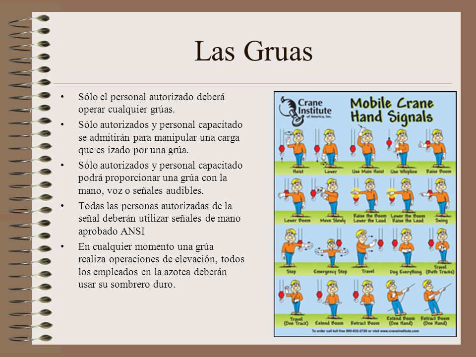 Las Gruas Sólo el personal autorizado deberá operar cualquier grúas.