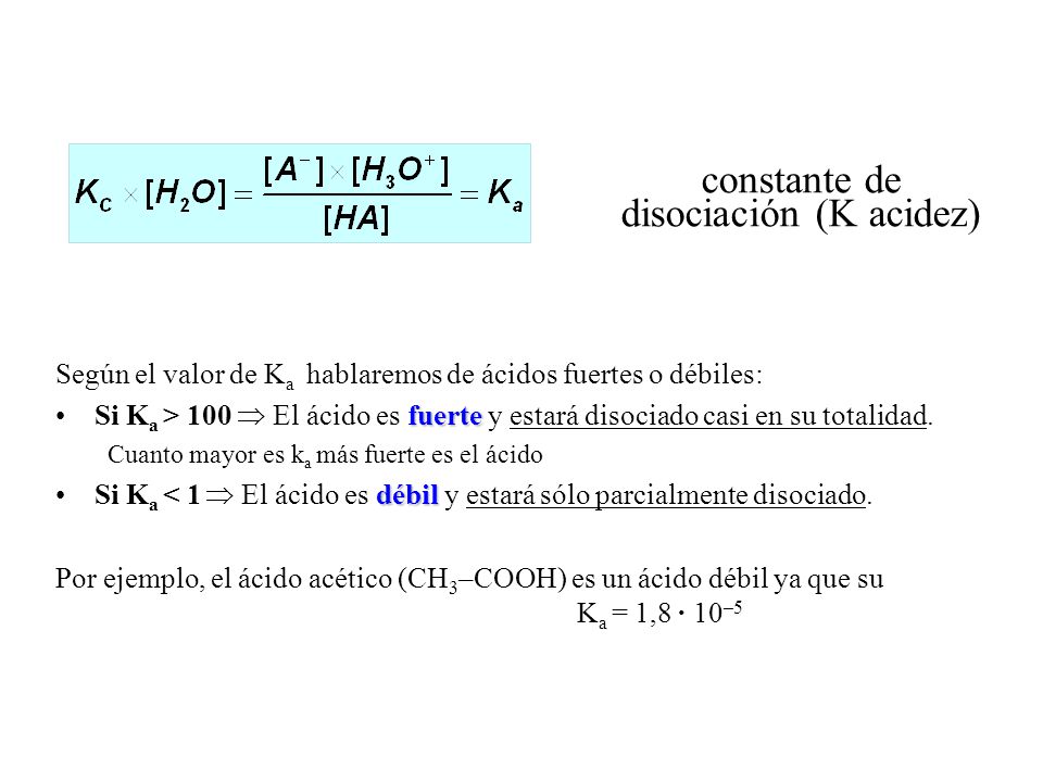 constante de disociación (K acidez)