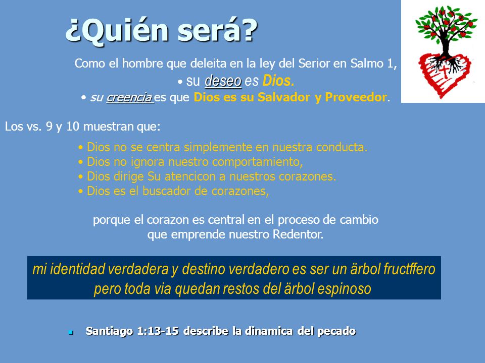 ¿Quién será Como el hombre que deleita en la ley del Serior en Salmo 1, su deseo es Dios. su creencia es que Dios es su Salvador y Proveedor.