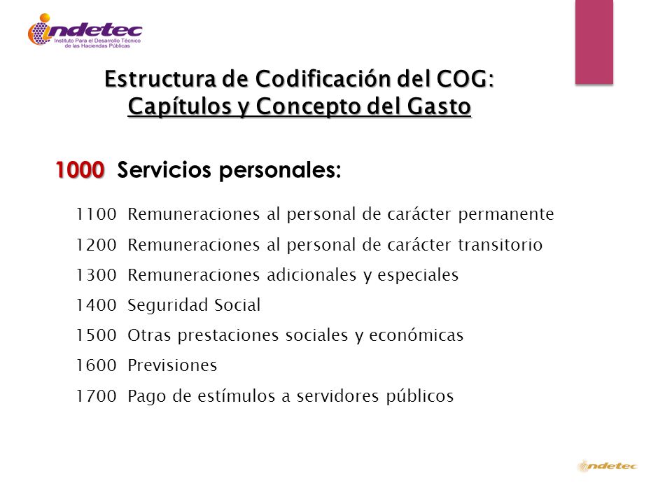 Estructura de Codificación del COG: Capítulos y Concepto del Gasto