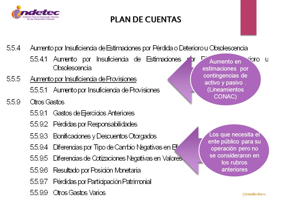 PLAN DE CUENTAS Aumento en estimaciones por contingencias de activo y pasivo . (Lineamientos CONAC)