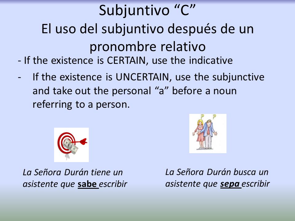 Subjuntivo C El uso del subjuntivo después de un pronombre relativo