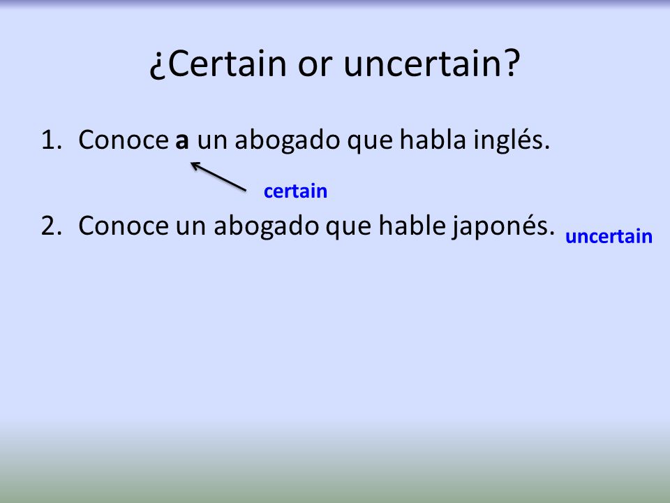 ¿Certain or uncertain Conoce a un abogado que habla inglés.