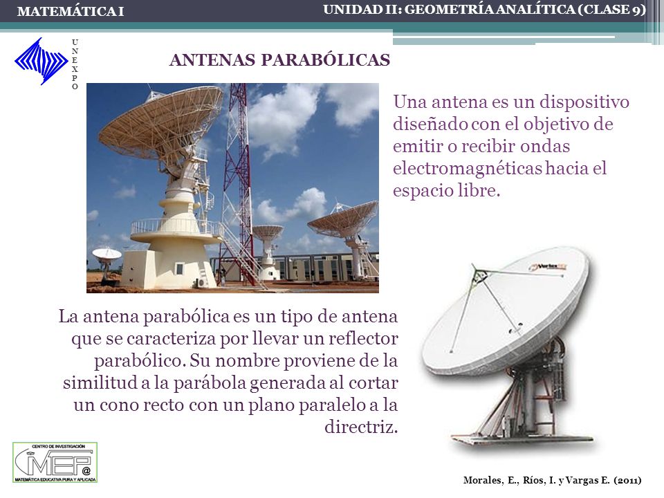 MATEMÁTICA I UNIDAD II: GEOMETRÍA ANALÍTICA (CLASE 9) UNEXPO. ANTENAS PARABÓLICAS.