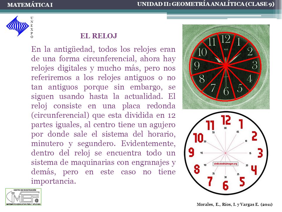 MATEMÁTICA I UNIDAD II: GEOMETRÍA ANALÍTICA (CLASE 9) UNEXPO. EL RELOJ.