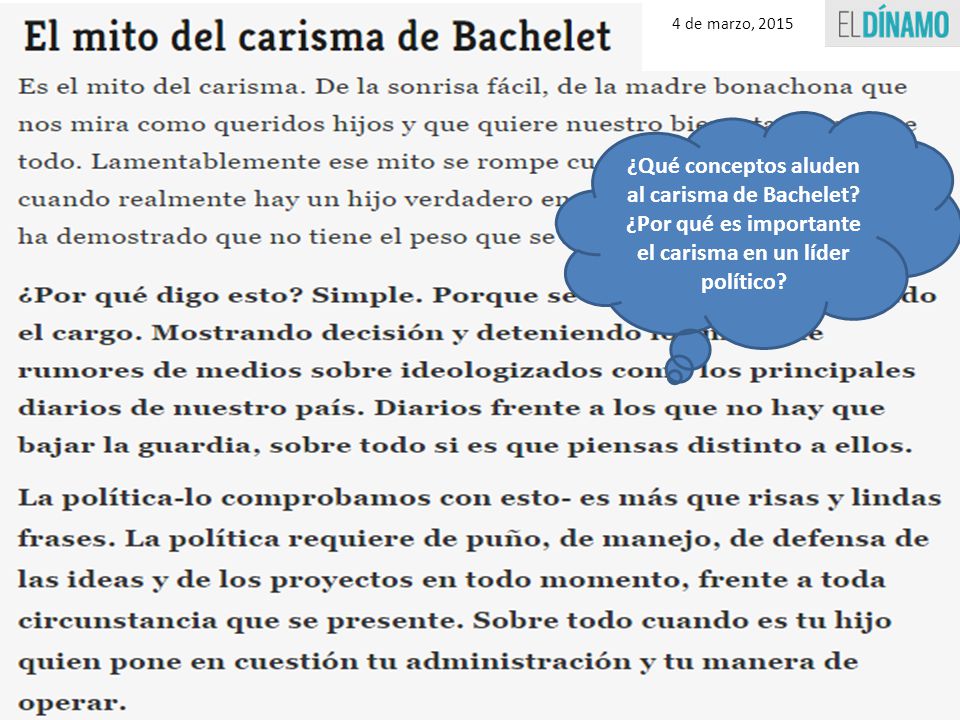 4 de marzo, 2015 ¿Qué conceptos aluden al carisma de Bachelet.