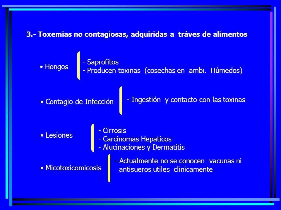 3.- Toxemias no contagiosas, adquiridas a tráves de alimentos