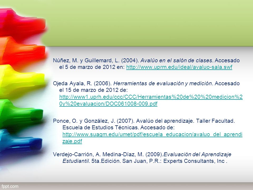Núñez, M. y Guillemard, L. (2004). Avalúo en el salón de clases